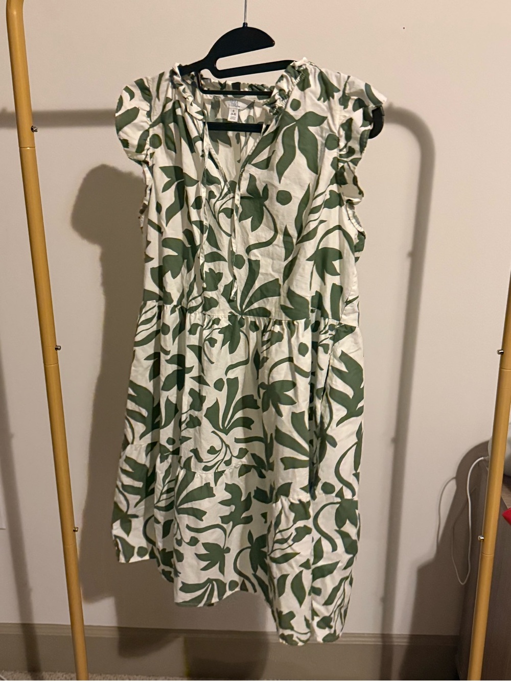 Girls' Green Leaf Print Cotton Dress
